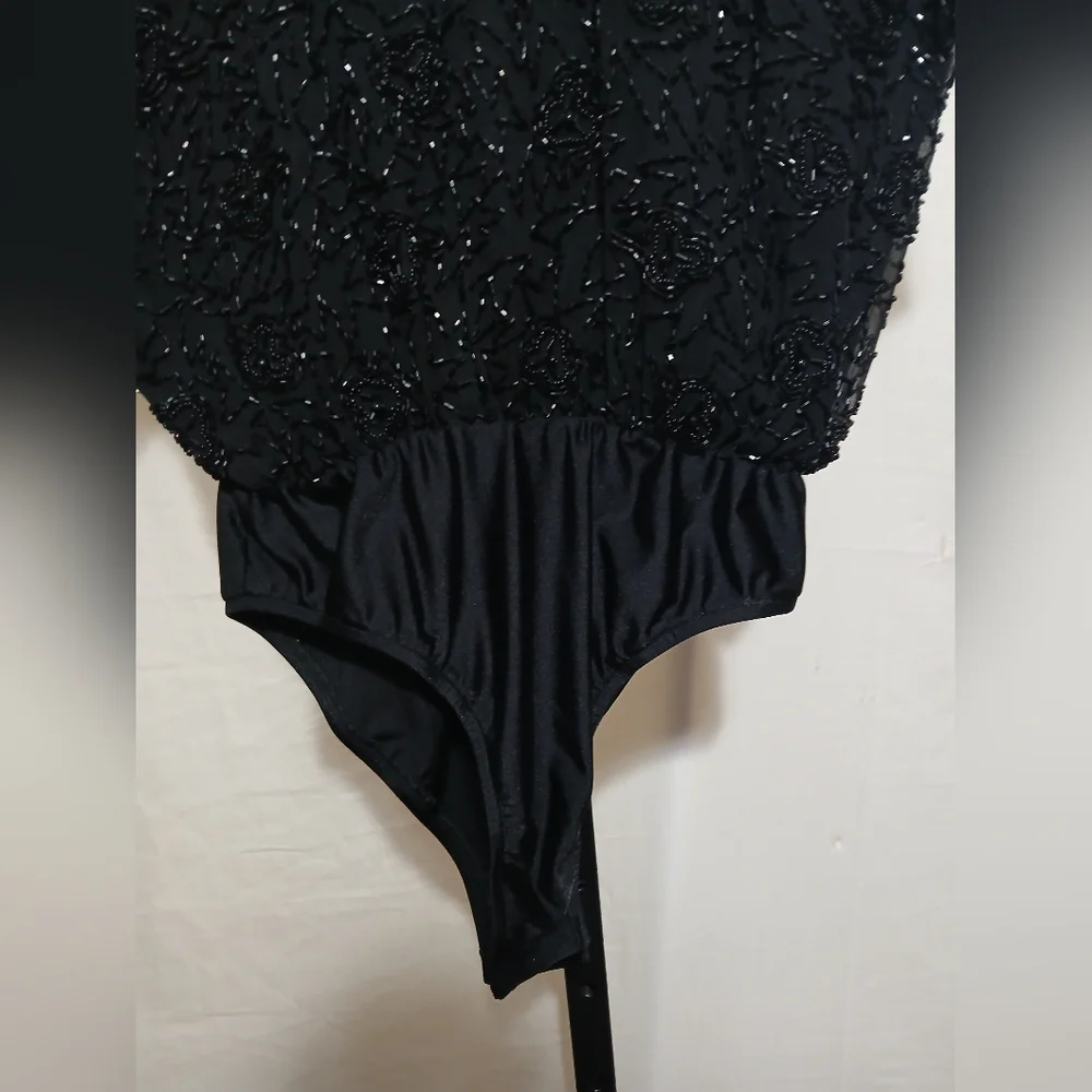 Oleg Cassini Black Beaded Body Suit - Picture 3 of 5